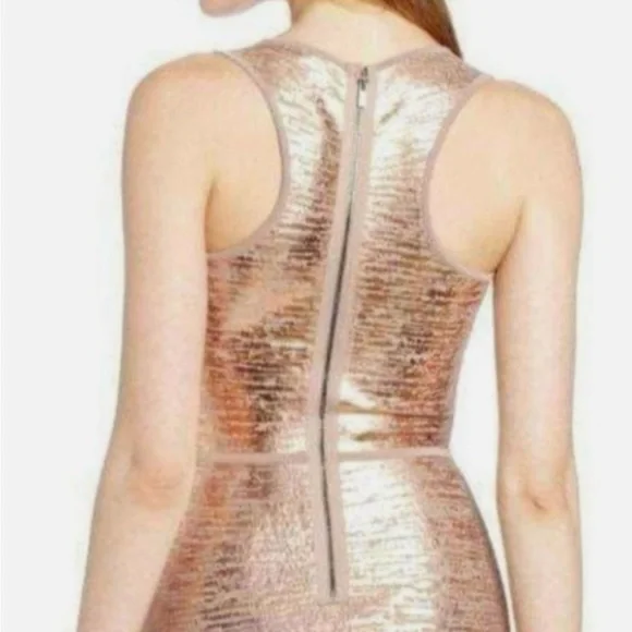 BCBGMAXAZRIA “Gisela” Rose gold rayon/spandex bandage dress size XS NWT